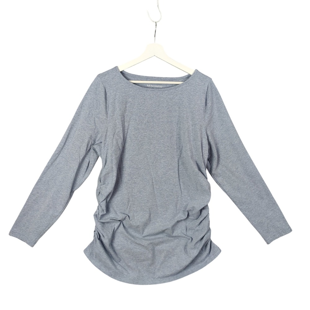 Soft Surroundings Modest Ruched Stretchy Long Sleeve Tunic Top Blue‎ Womens 1X